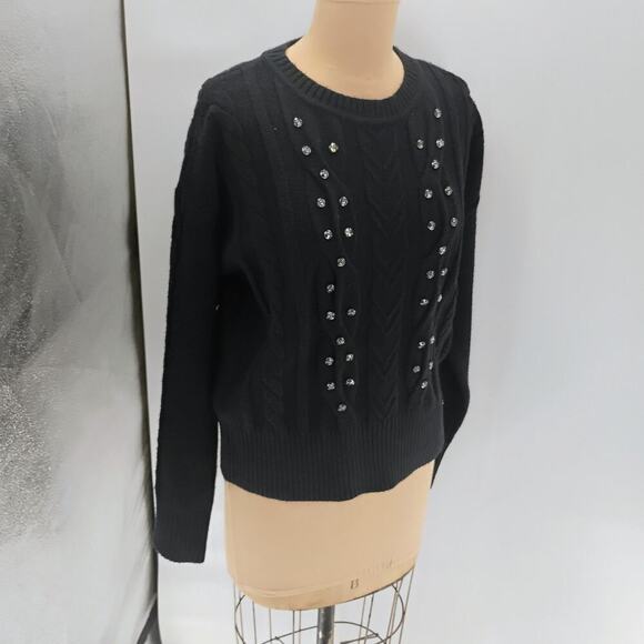 Karl Lagerfeld Womens Cable Neck Mock Knit Sweater, Black Medium - Picture 9 of 14